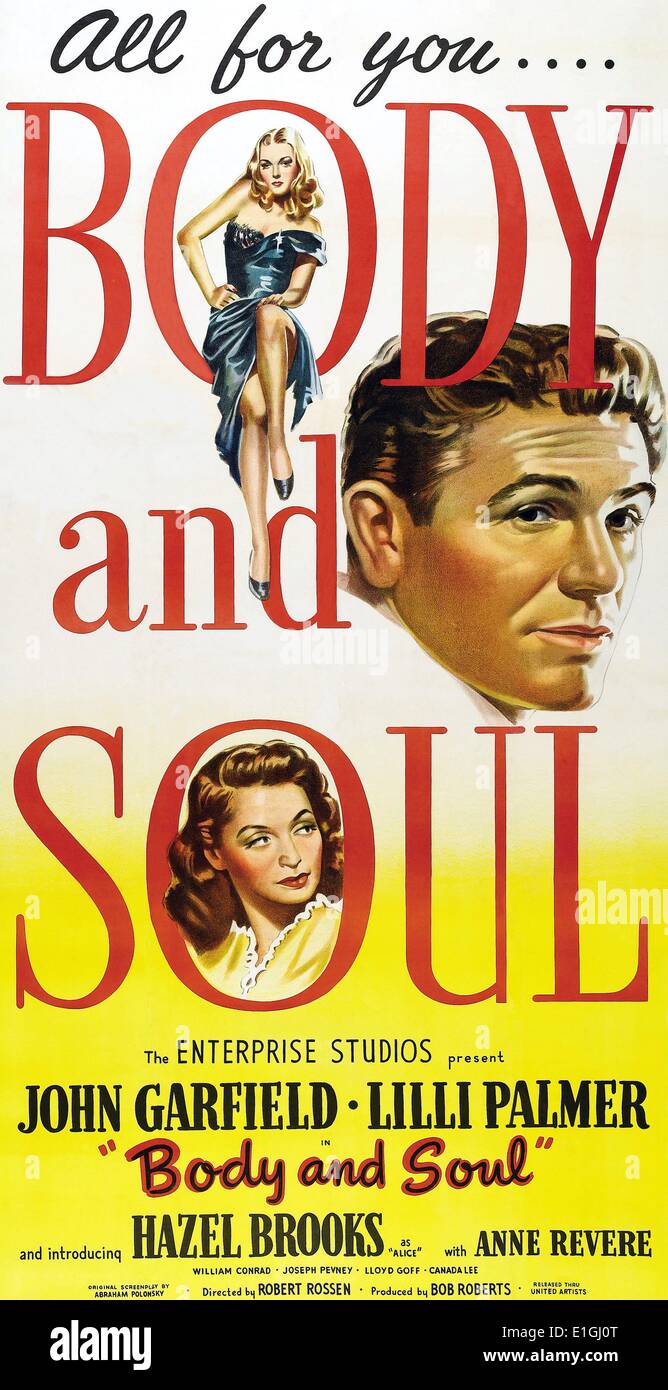 Body and Soul a 1947 American film noir starring John Garfield and Lilli Palmer. Stock Photo