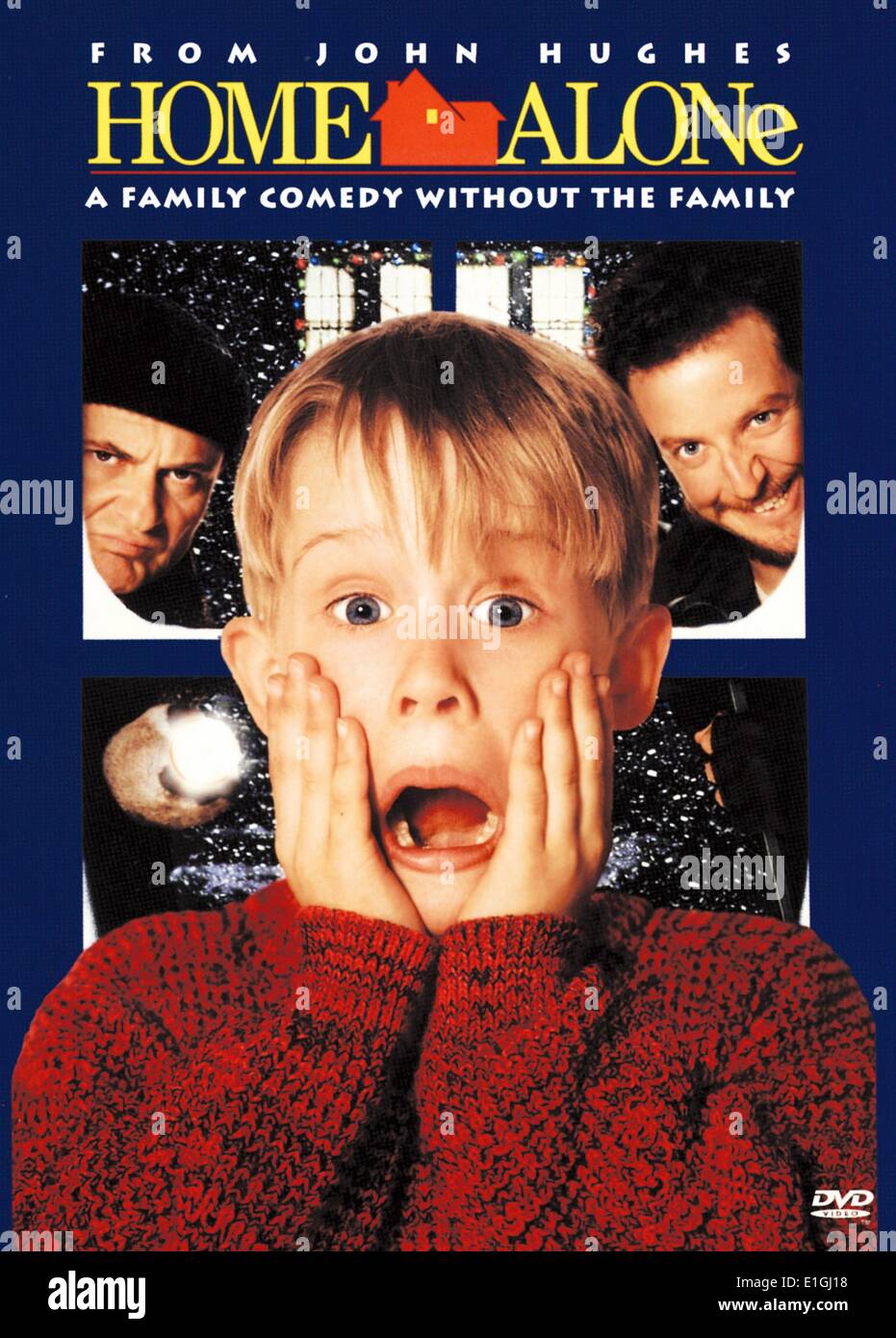 Home Alone a 1990 American Christmas family comedy film starring Macaulay Culkin. Stock Photo