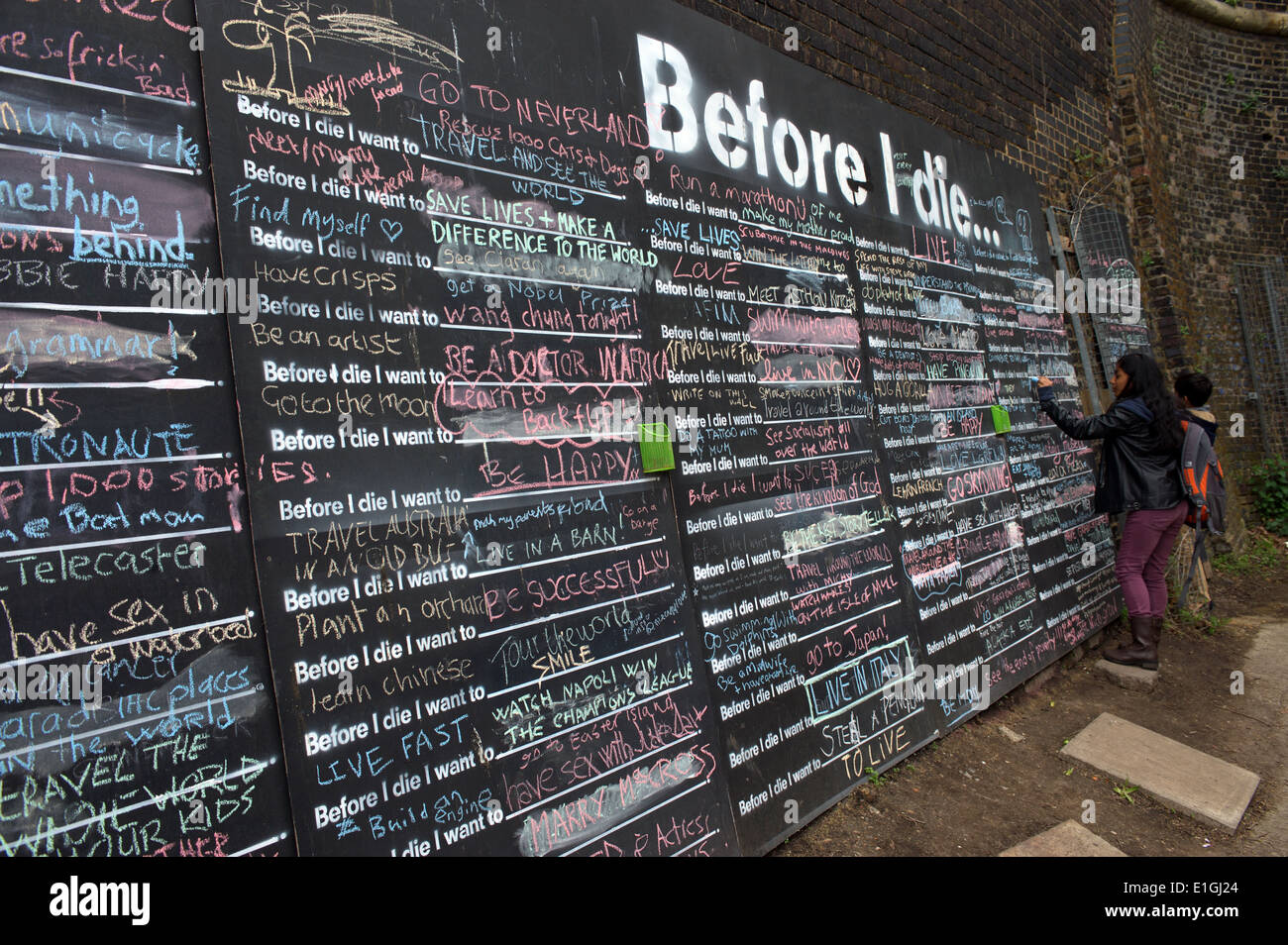 Before I Die blackboard, Regents Canal, London, UK. Stock Photo