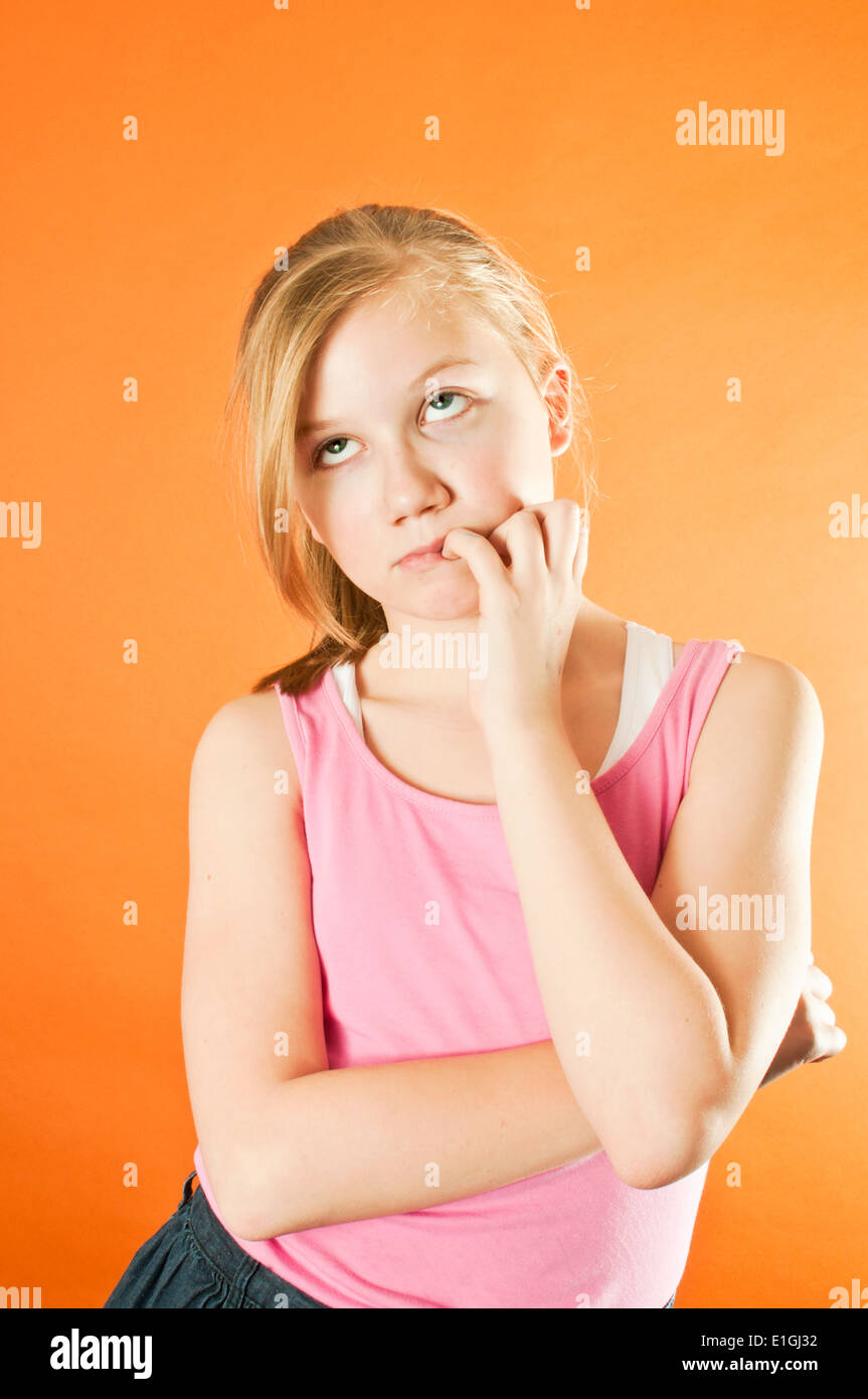 worried girl thinking Stock Photo