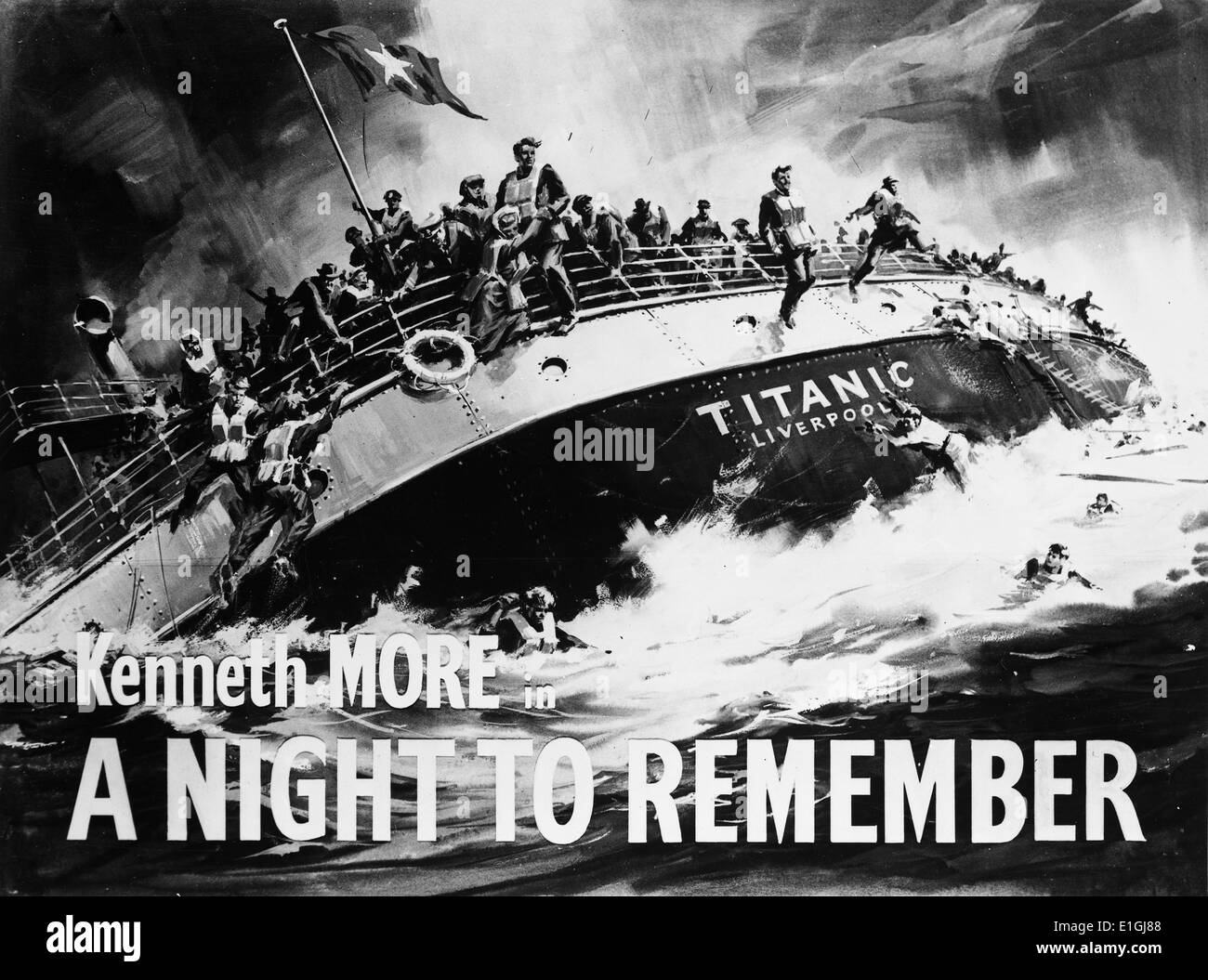 A Night to Remember a 1958 British drama film starring Kenneth More. Tells the dtory of the sinking of the ship Titanic in Stock Photo