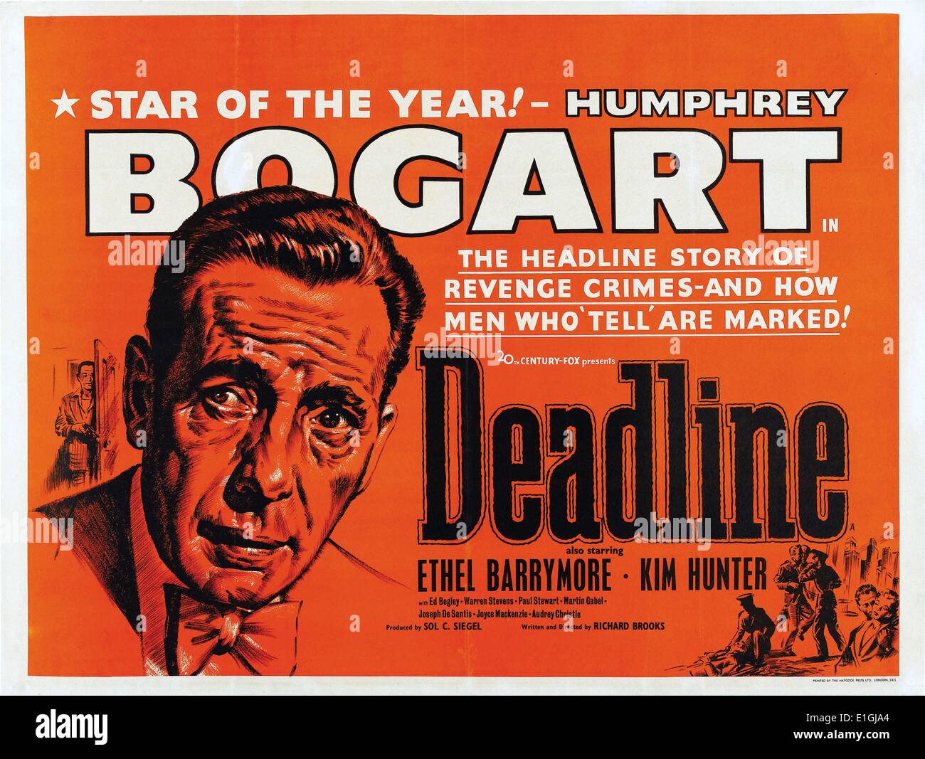 Deadline a 1952 crime film starring Humphrey Bogart, Ethel Barrymore and Kim Hunter. Stock Photo