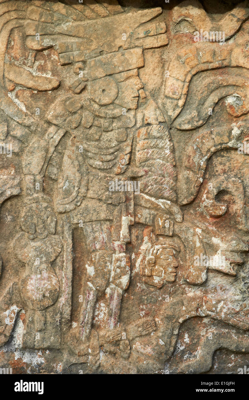 Mexico, Yucatan state, Chichen Itza archeological site, World heritage of UNESCO, ancient mayan ruins, stone relief Stock Photo