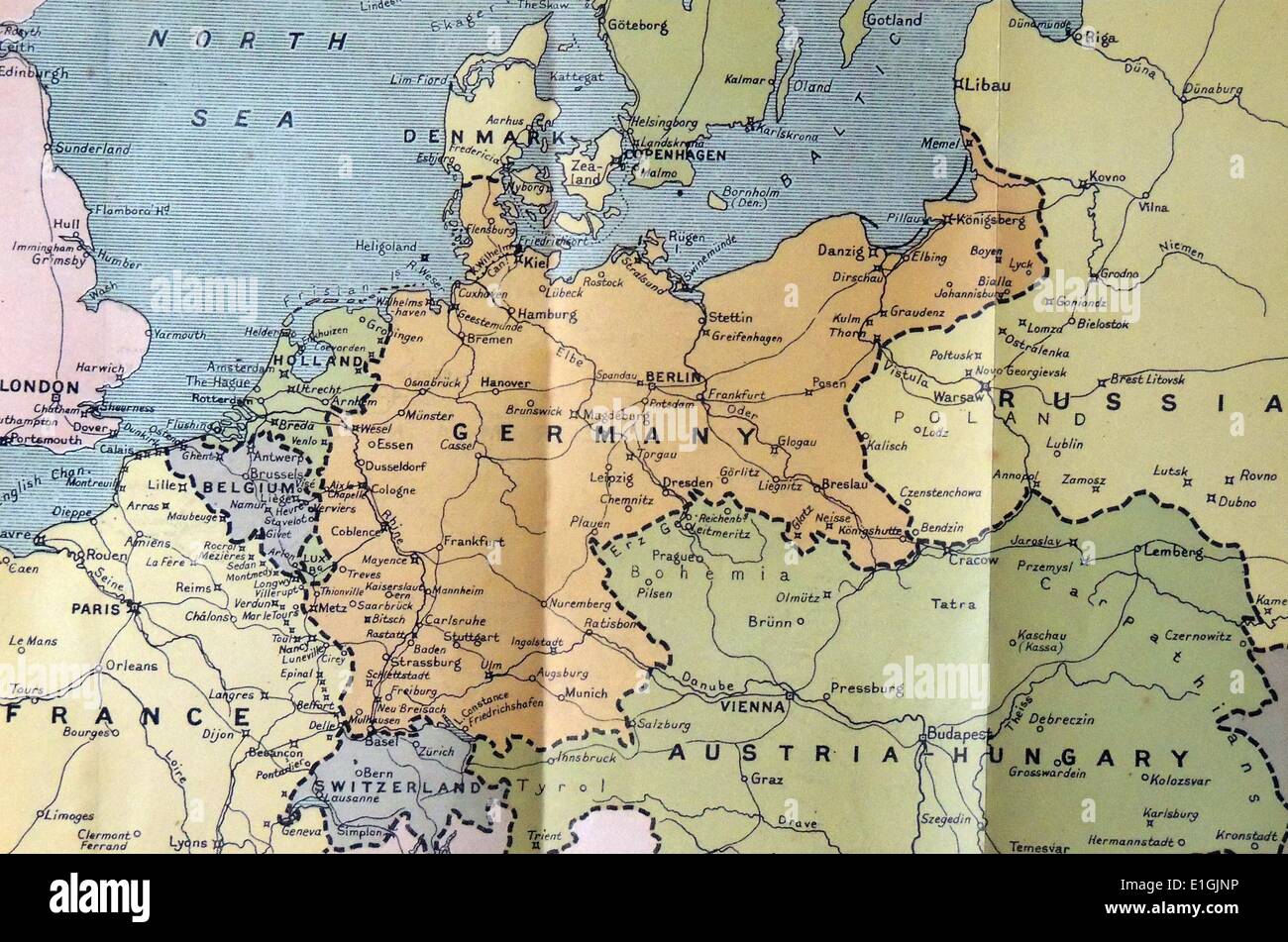 Map of Germany Poland and the low countriin 1914 Stock Photo ...