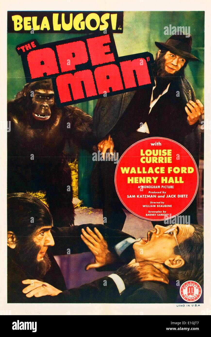 The Ape Man a 1943 horror science fiction film starring Bela Lugosi. Stock Photo