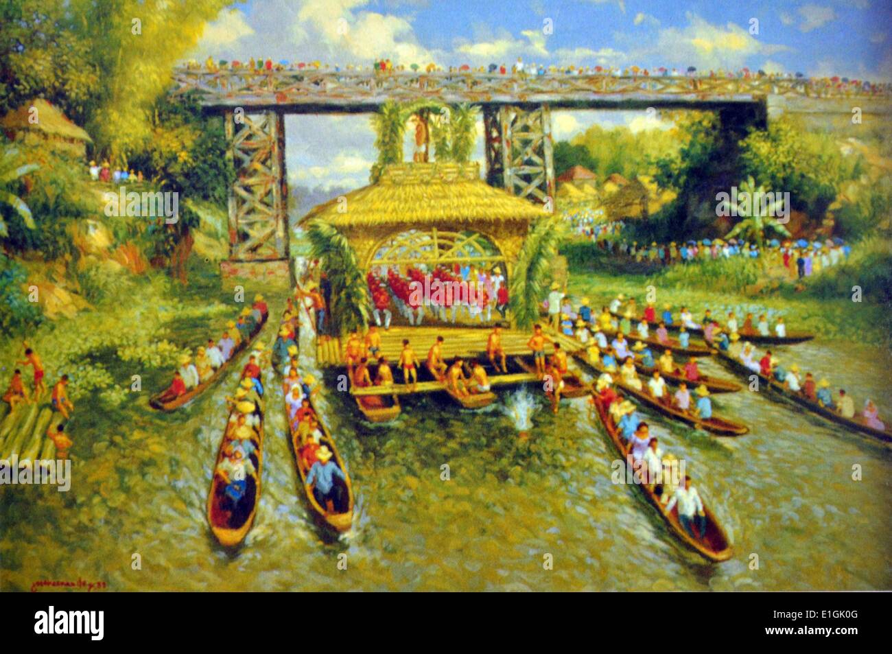 Jose W Hernandez, River Boat Festival, 1989.  Oil on canvas. Stock Photo