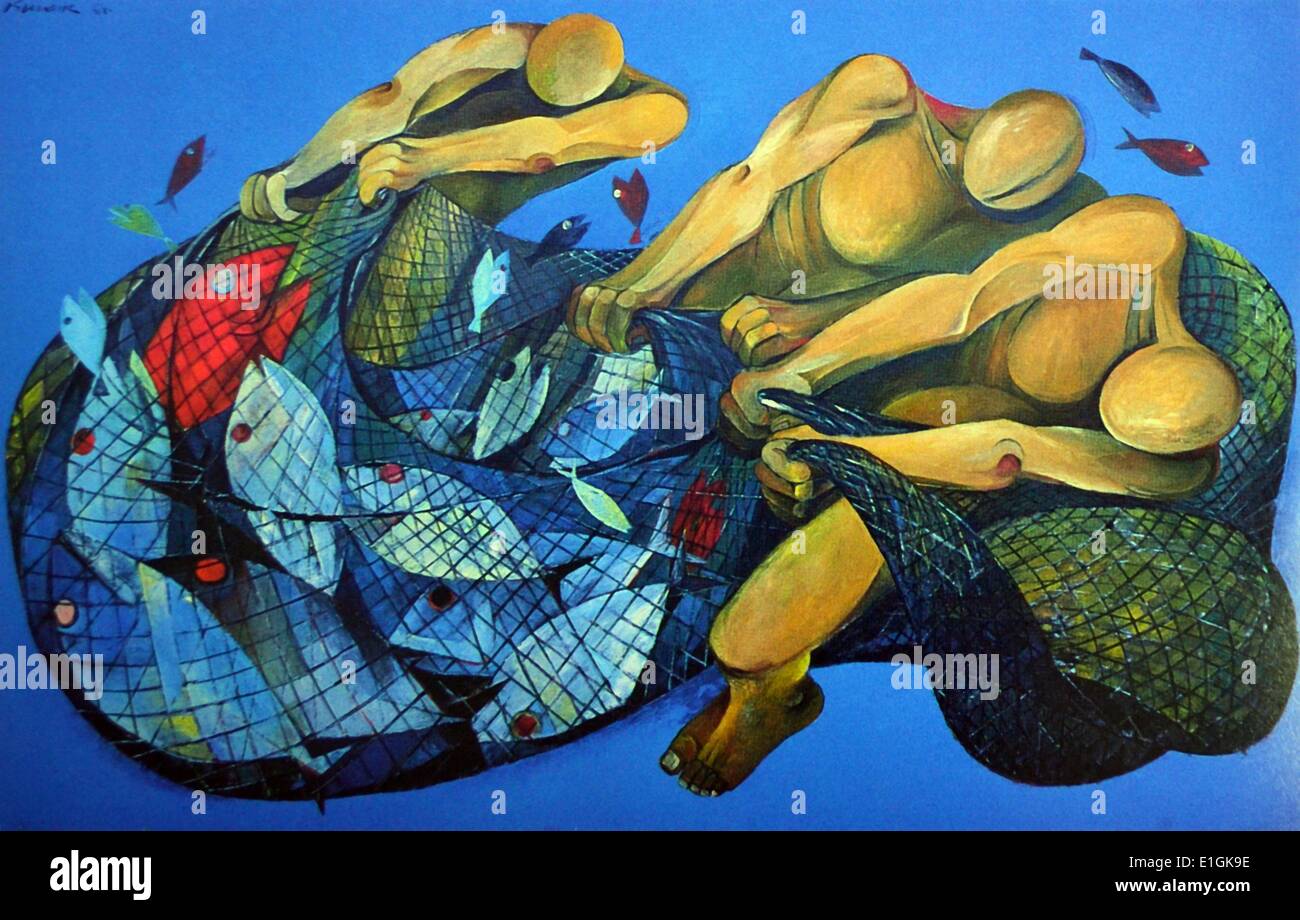 Ang Kiukok, 'Three Fishermen' 1986, oil on canvas Stock Photo Alamy