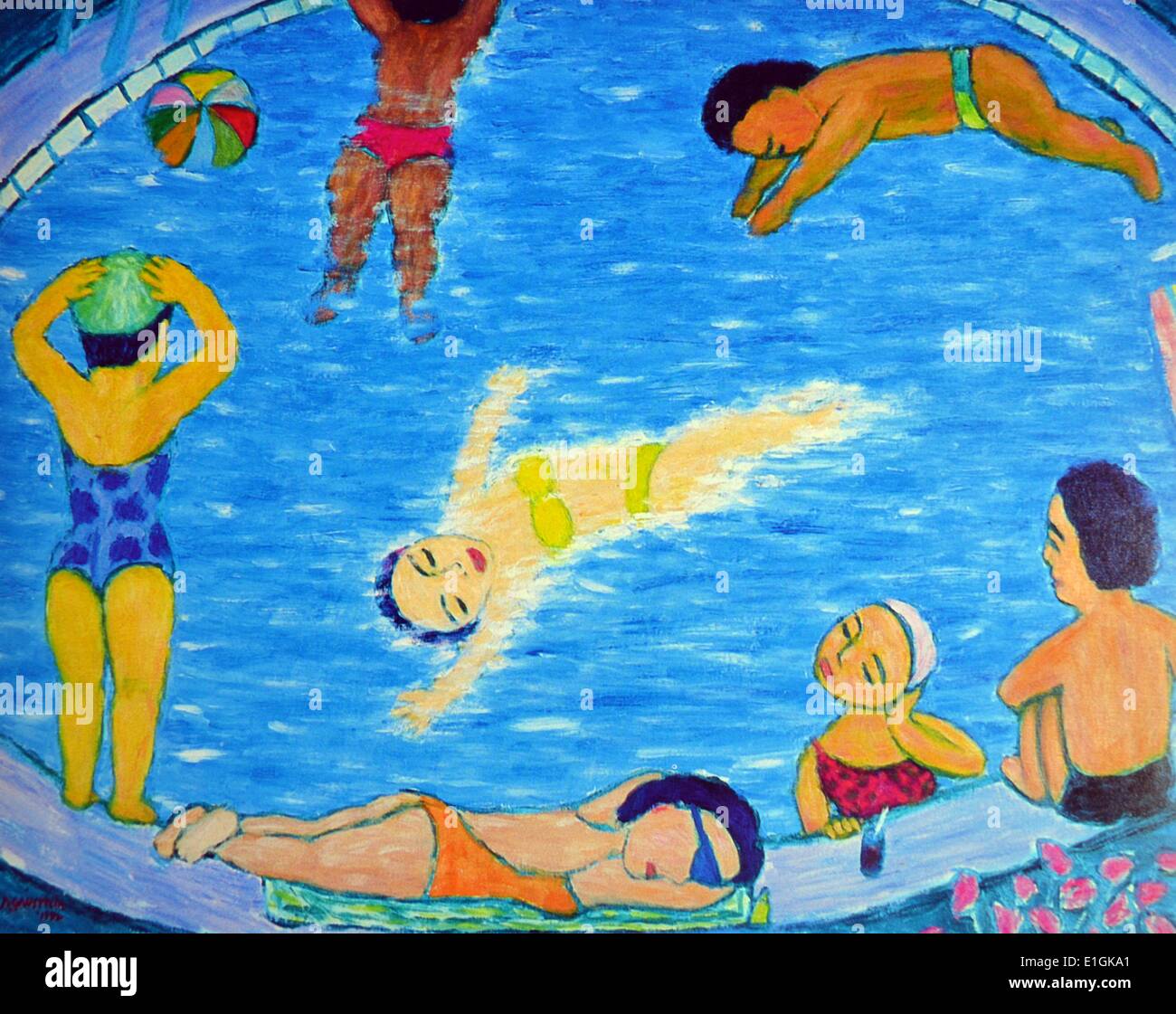 Antonio G Austria, 'Languyan' (swimming Pool), 1992, Oil on marine plywood Stock Photo