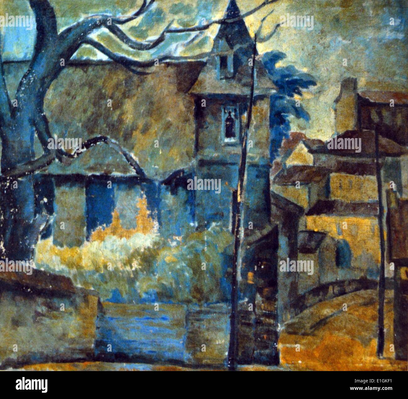 Victorio C. Edades, European Village, 1937. Oil on wood Stock Photo