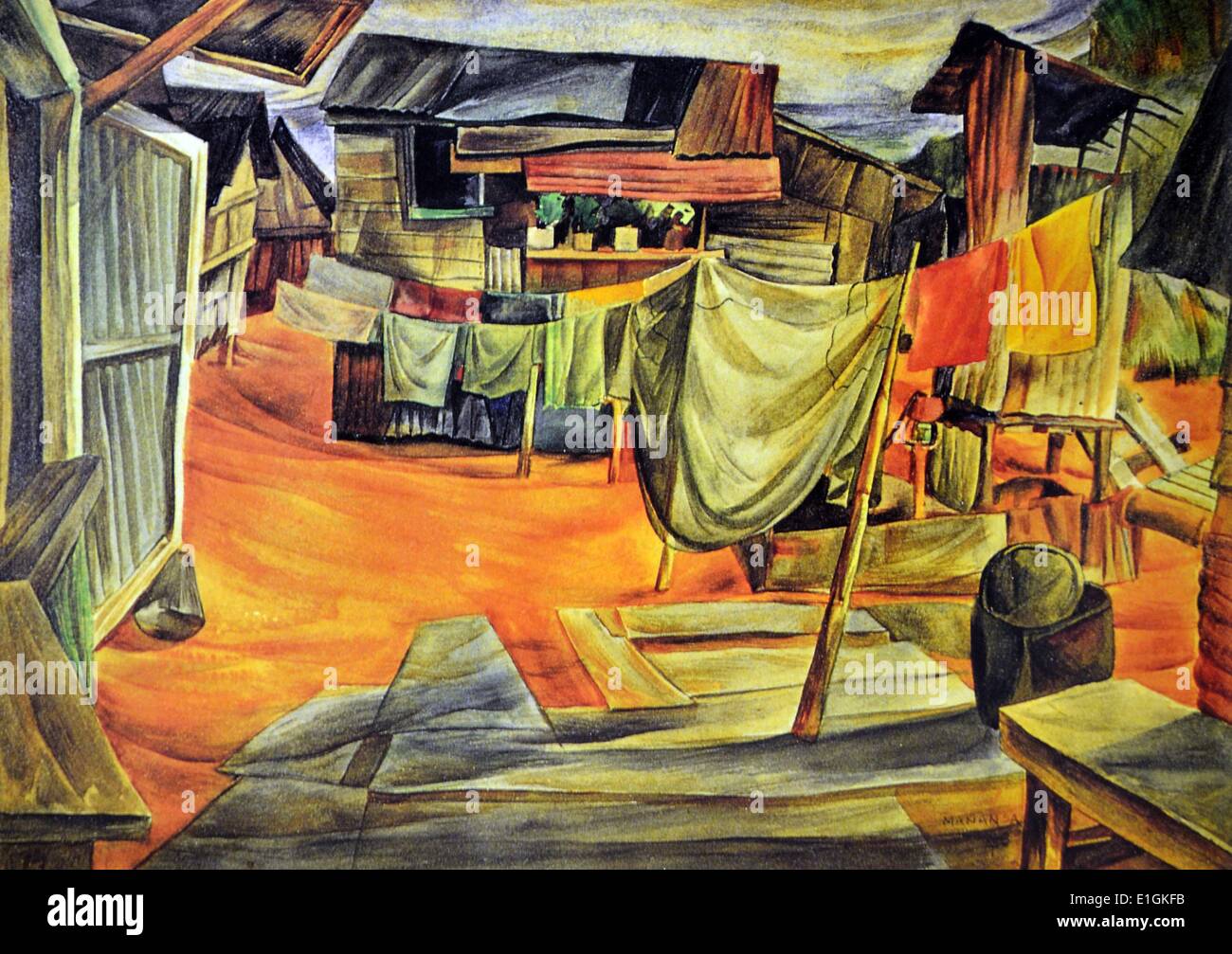 Vicente Manansala, Barong-Barong, 1958.  Watercolour. Stock Photo