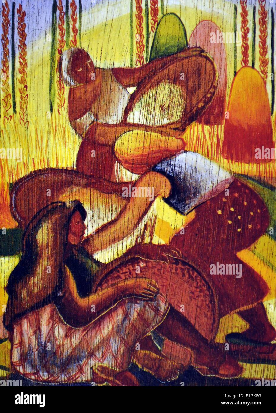 Nena Saguil, Winnowing Rice, 1951. Oil on canvas. Stock Photo