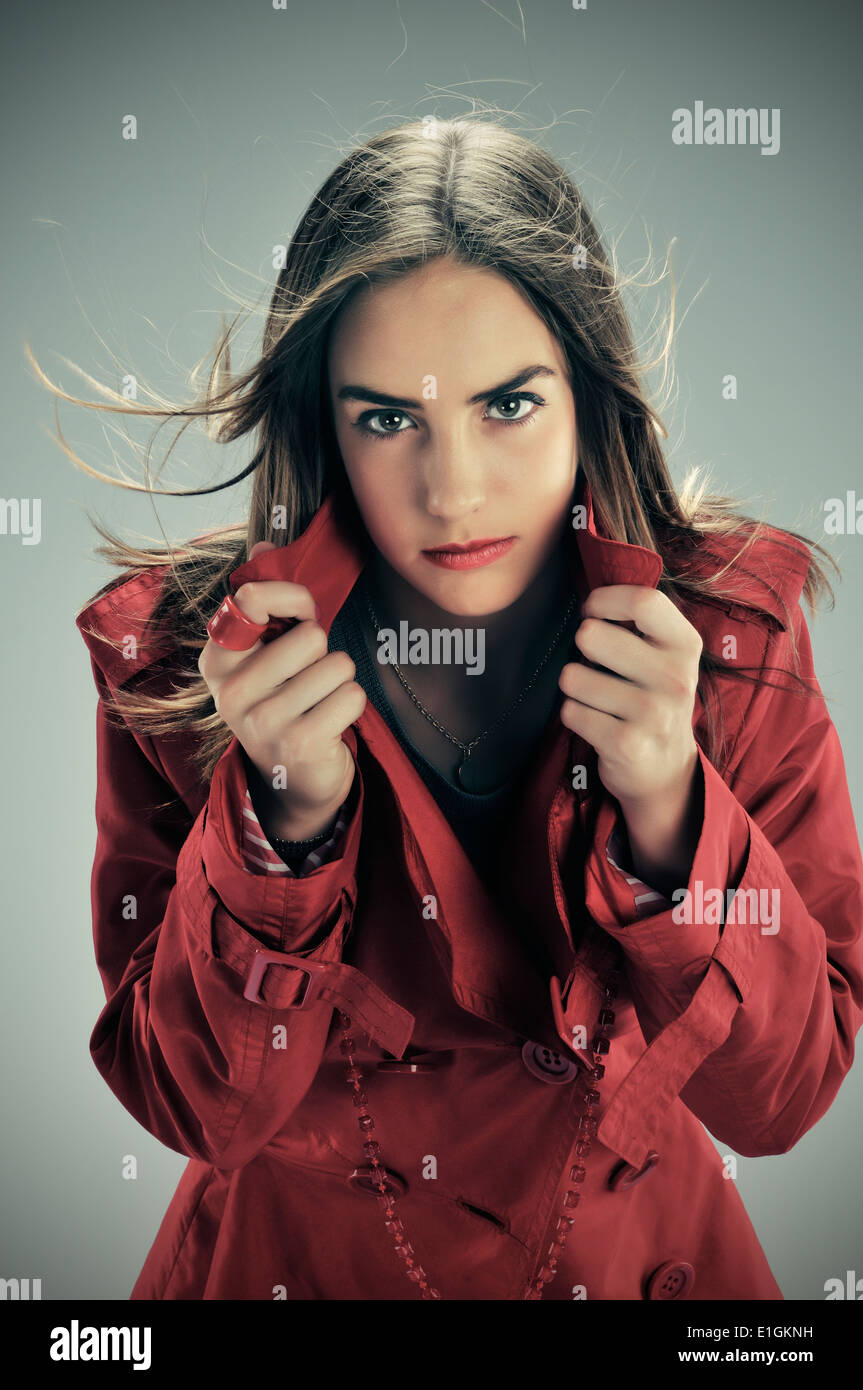 Young girl in red jacket Stock Photo Alamy