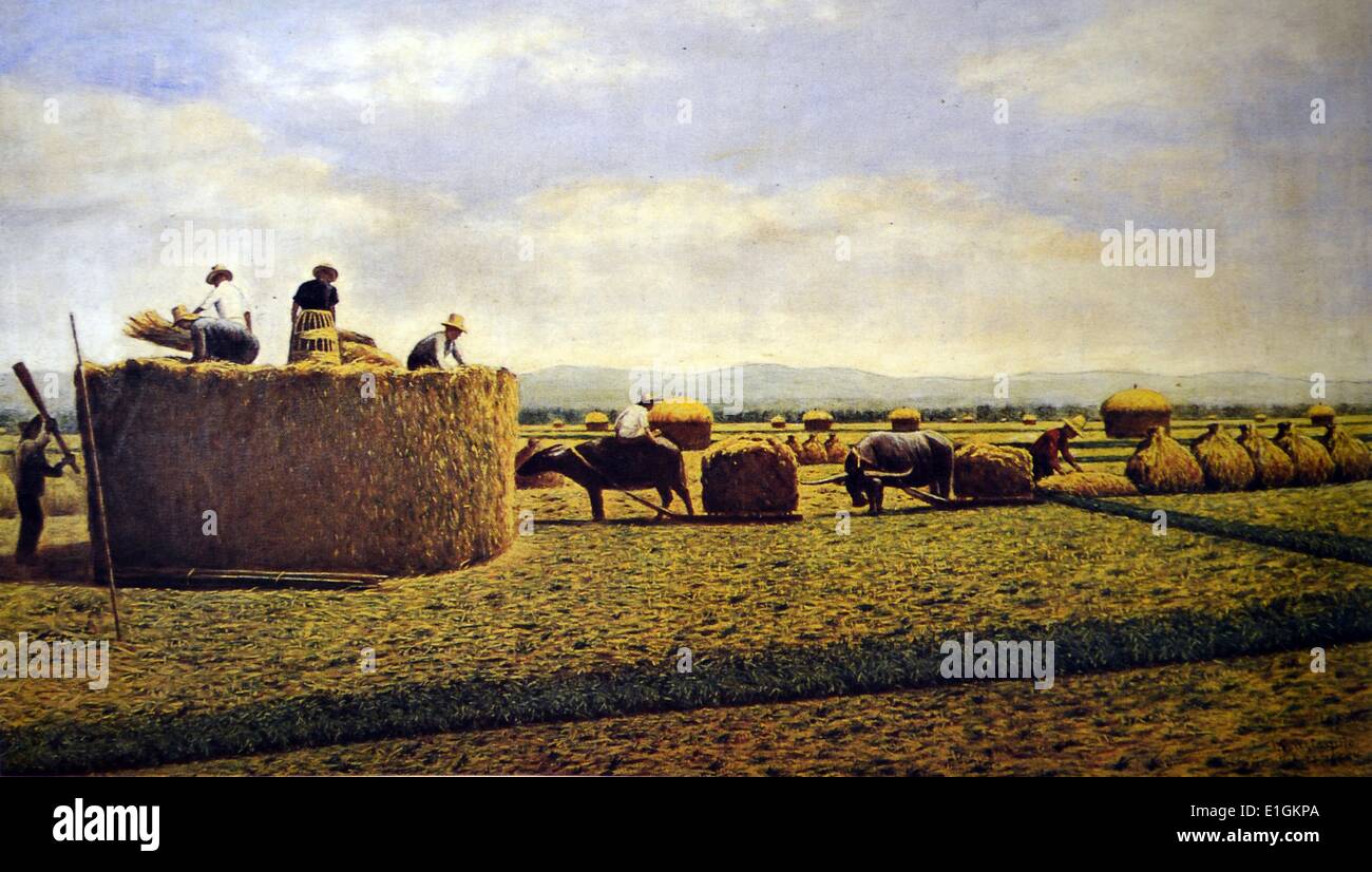 Isaac Eustaquio, Harvest Time, 1968.  Oil on canvas. Stock Photo
