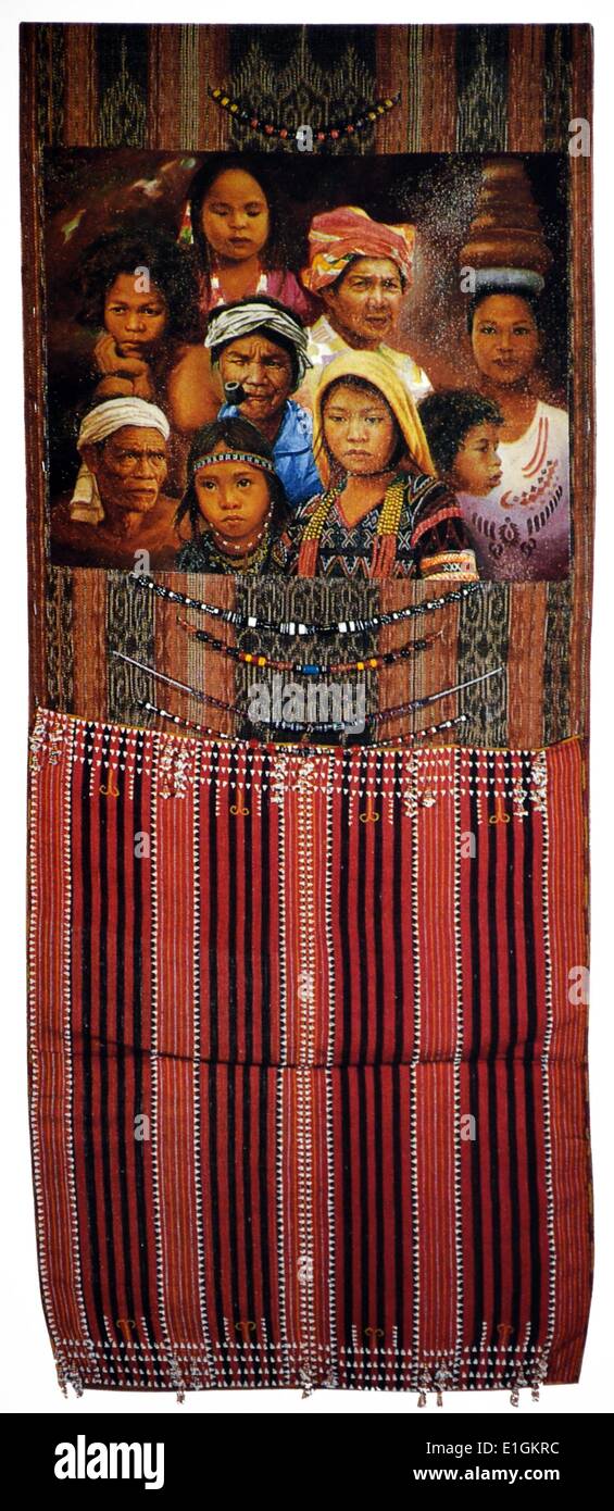 Jaime Roque, Faces of a Nation, 1988. Oil & found objects on textiles. Stock Photo