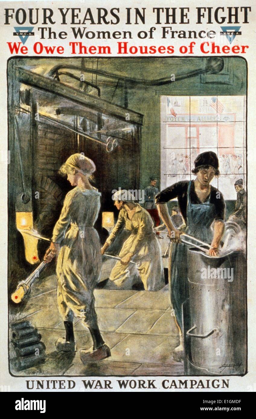 World War I propaganda poster depicting women working in a factory promoting the United War Work Campaign. Created by Lucian Jonas (1880-1947) Dated 1918 Stock Photo