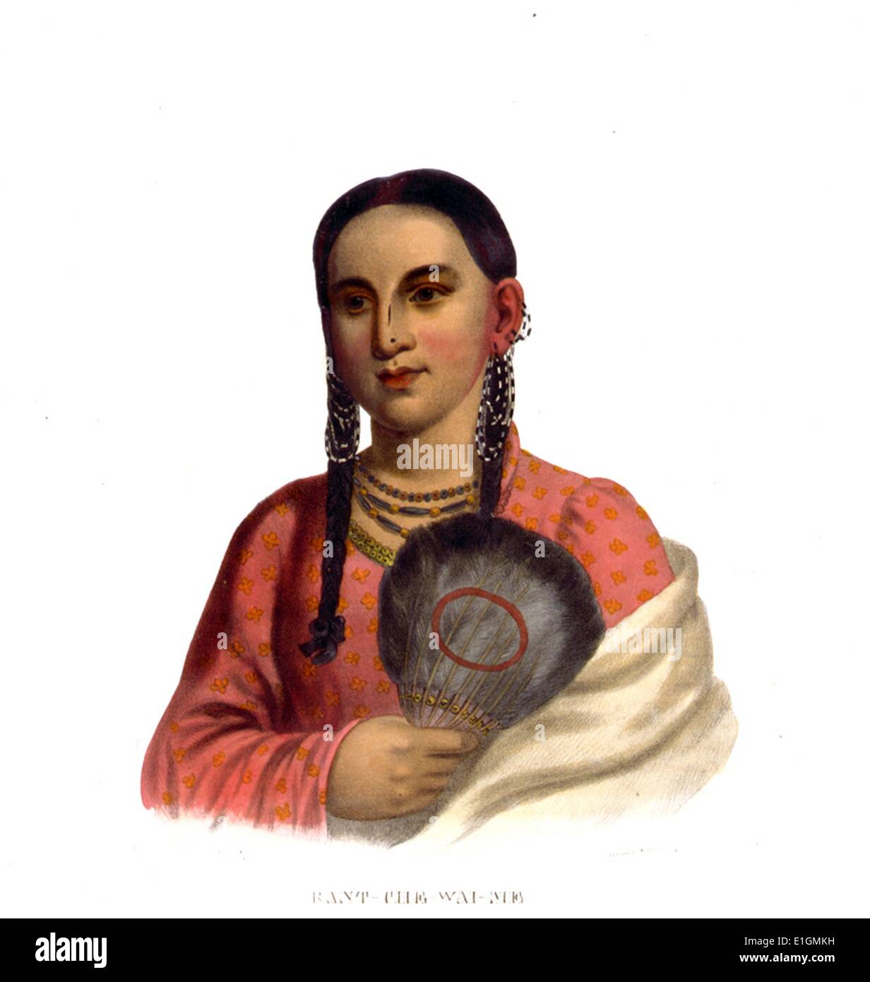 Print shows Rant-Che-Wai-Me, half-length portrait, facing slightly left, holding feather fan. Stock Photo