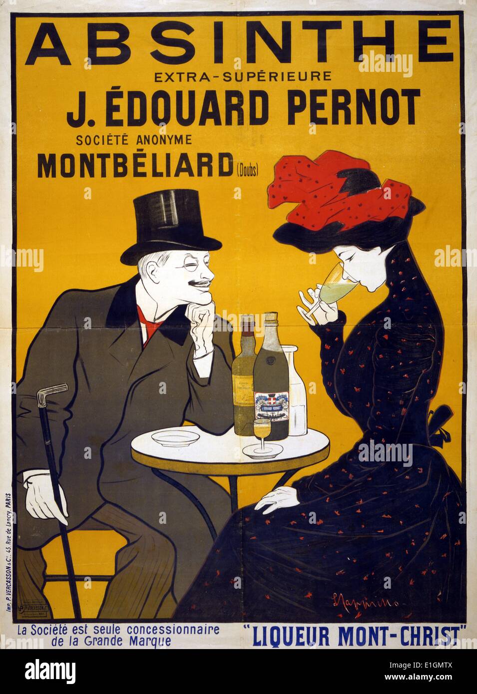 Poster showing a man and woman at a cafe, he smiles and watches as she tastes his drink. Stock Photo