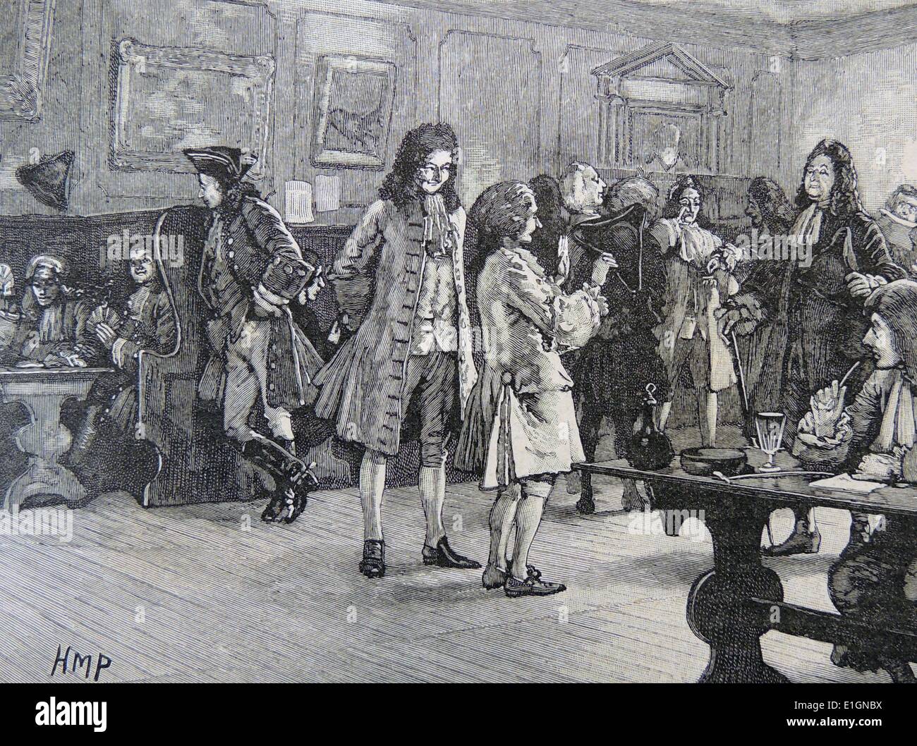 Coffee house in the reign of Queen Anne (17021714), London, Engalnd