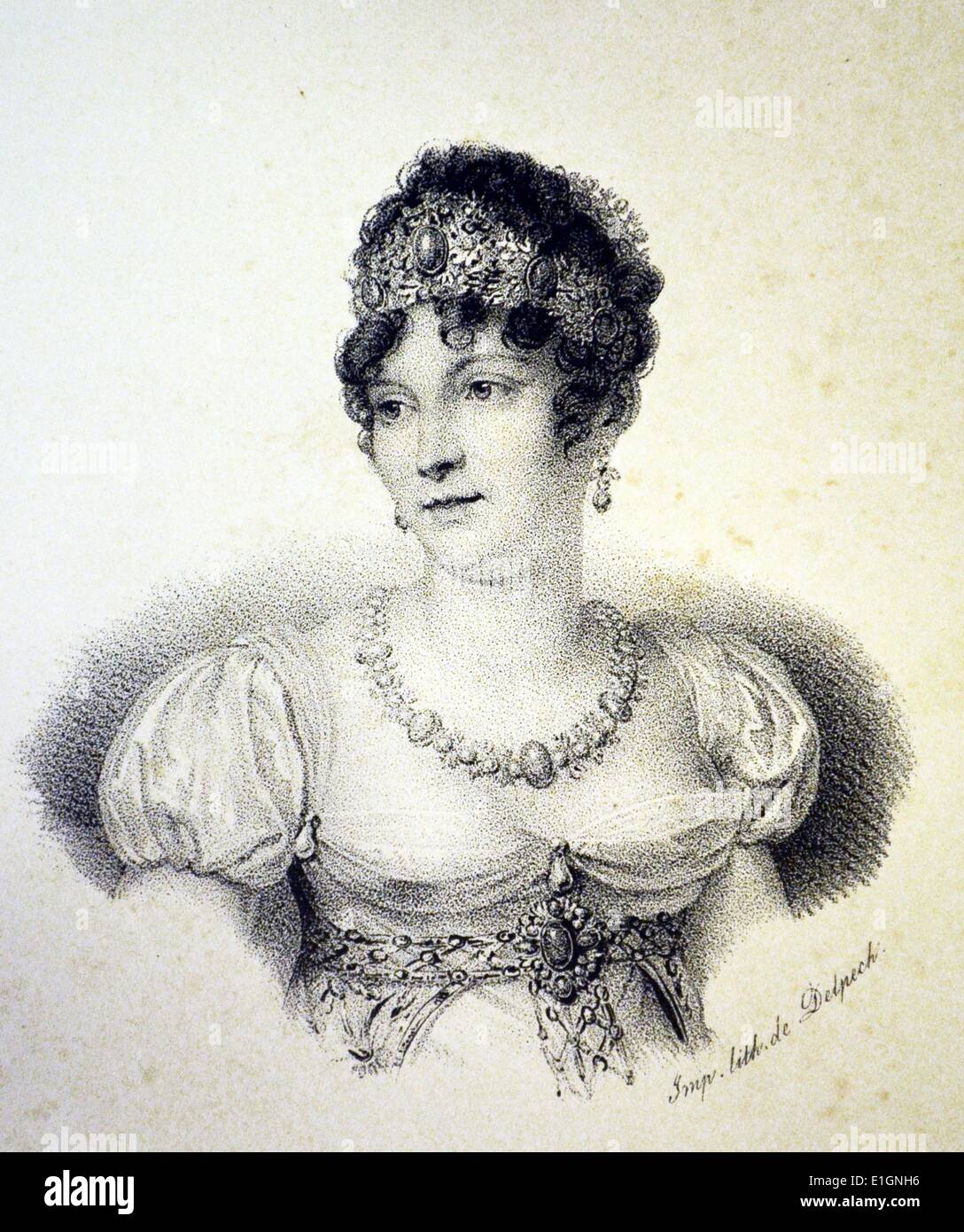 Caroline Murat (1782-1839) youngest sister of Napoleon I of France, wife of Joachim Murat King of Naples 1808-1815.  Lithograph, Paris, c1840. Stock Photo
