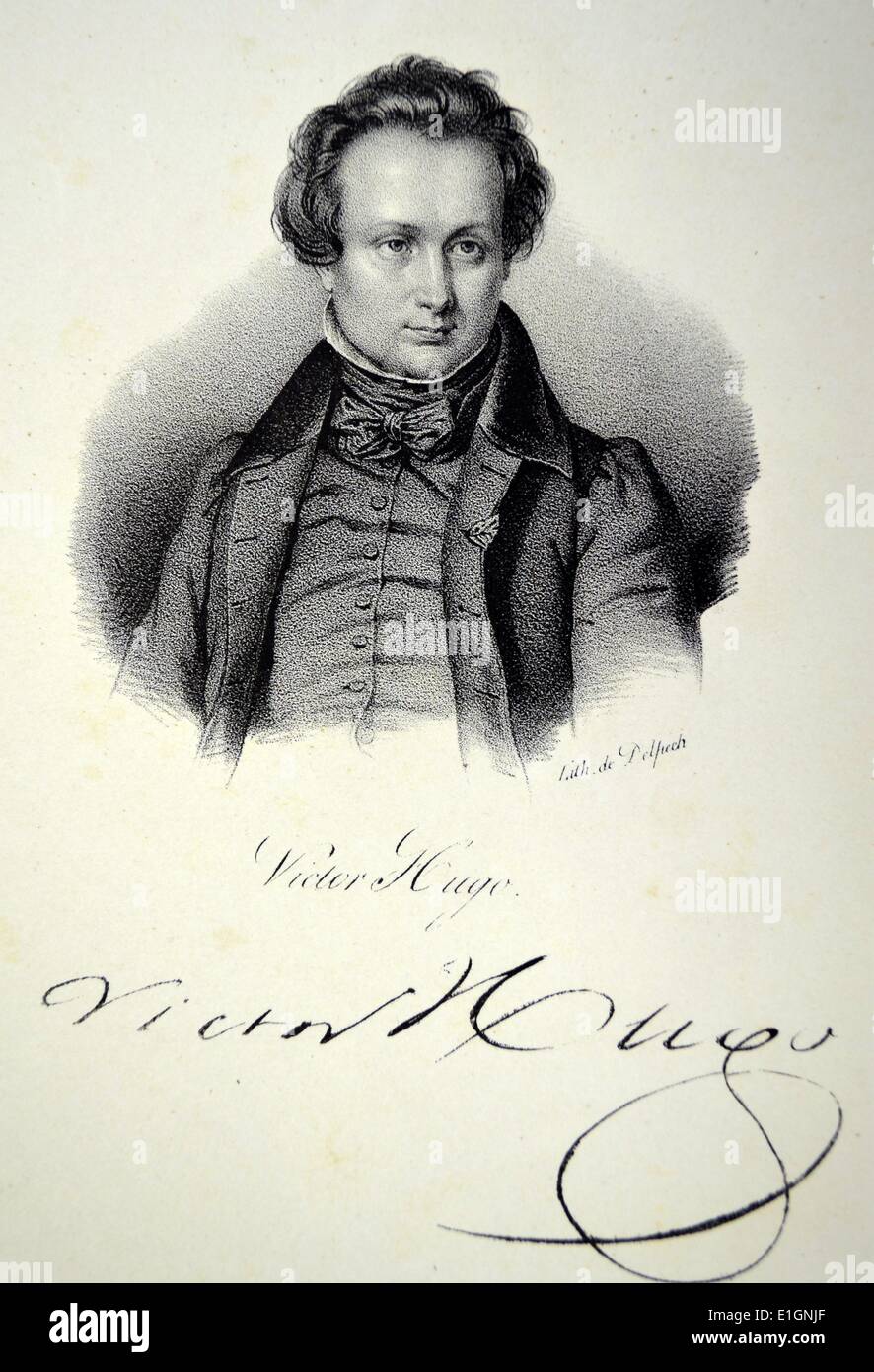 Victor Hugo (1802-1885) French novelis, dramatist and poet. Lithograph, Paris, c1840. Stock Photo