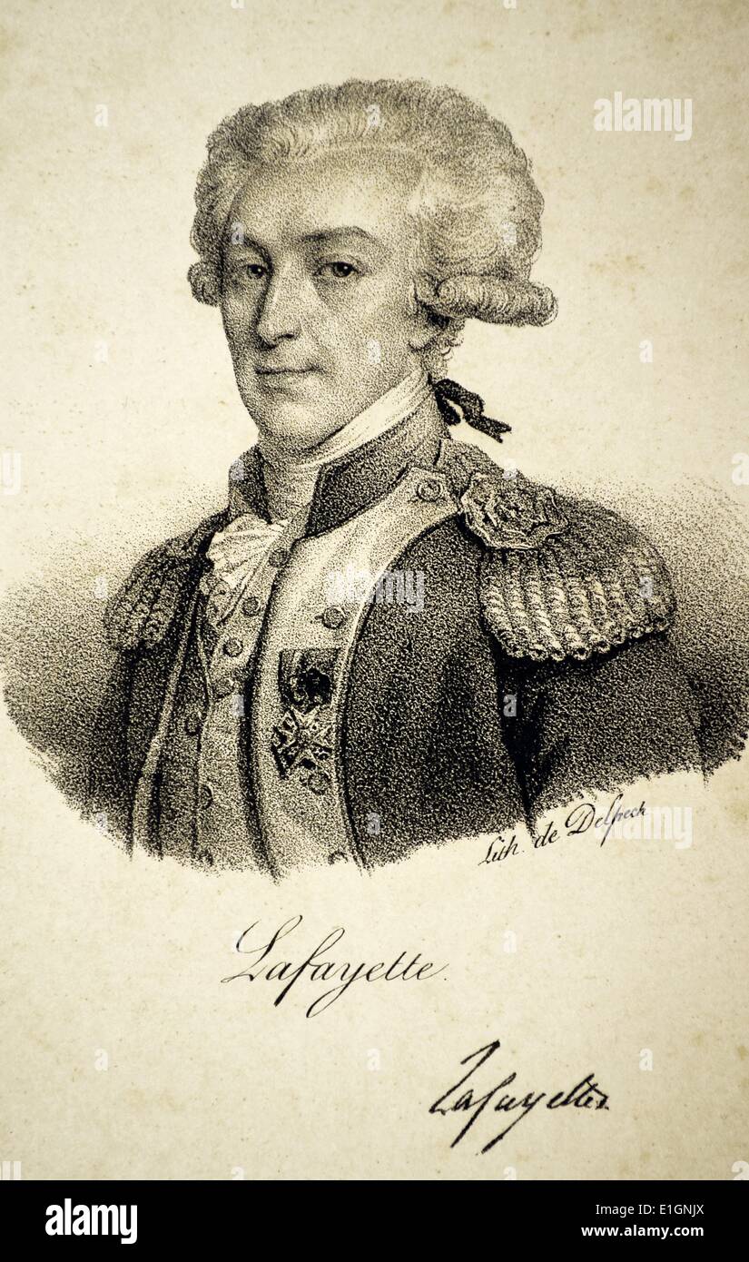 Marie-Joseph Paul Yves Roch Gilbert du Mortier, Marquis de La Fayette (1757-1834), usually known as Lafayette.  French aristocrat and soldier. A general in the American Revolutionary War. Lithograph, Paris, 1832. Stock Photo