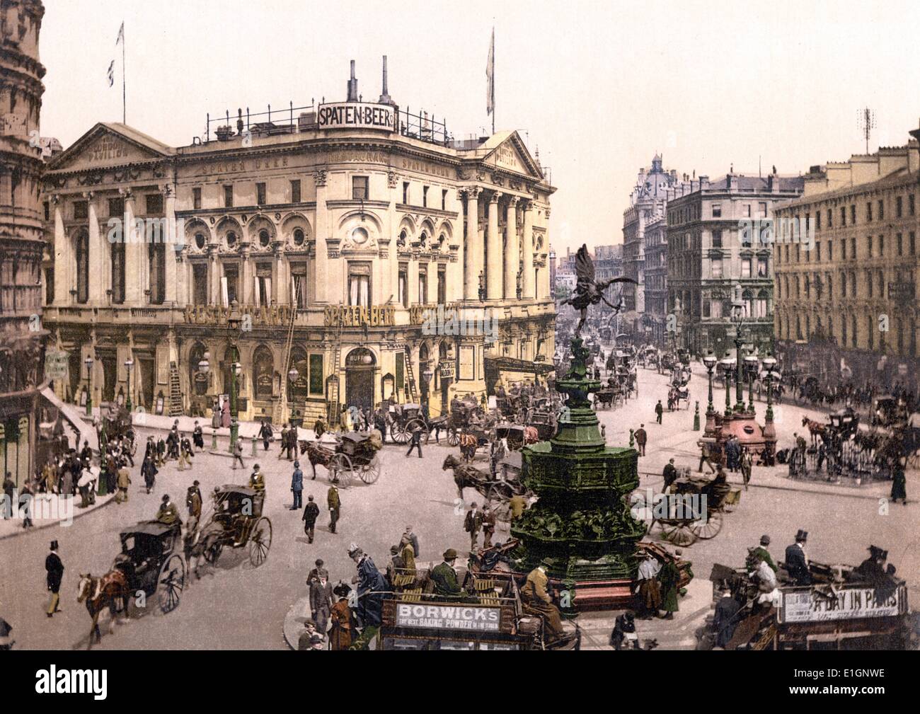 Piccadilly Circus, London, England [between ca. 1890 and ca. 1900]. photomechanical print : photochrom, color. Stock Photo