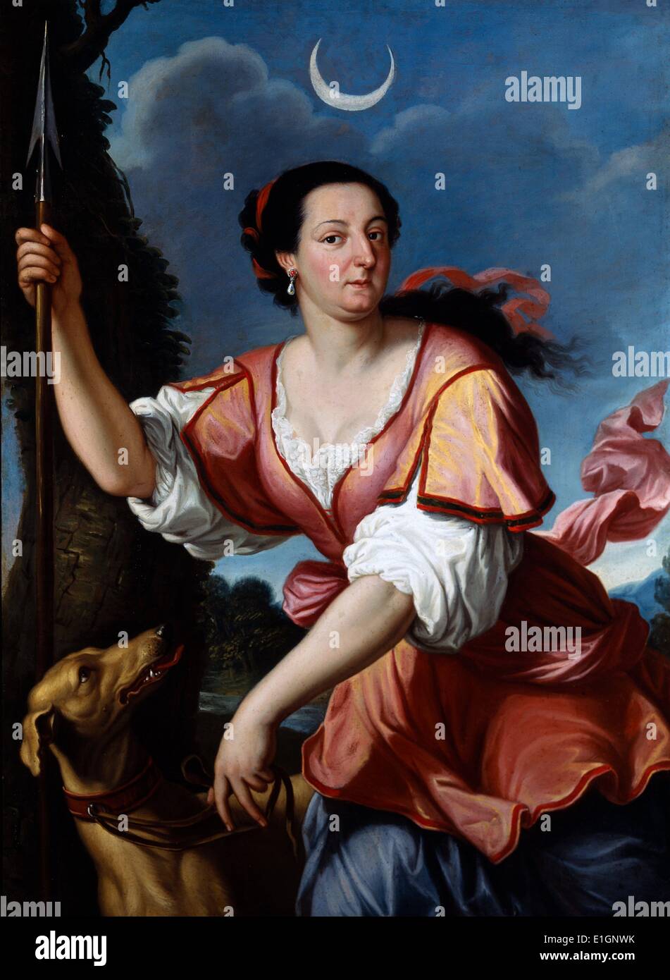 Christina Queen of Sweden (1626 – 19 April 1689),  Queen of Sweden 1633 - 1654, portrayed as the godess Diana. Attributed to Giovanni Domenico Cerrini 1609 - 1681 Stock Photo
