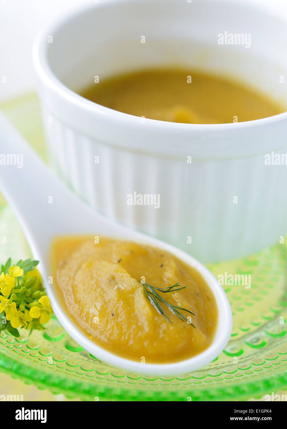A spoonful of squash puree. Stock Photo