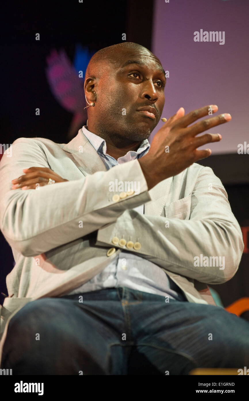 Sol Campbell former Tottenham, Arsenal & England footballer talking about his life at Hay Festival 2014  ©Jeff Morgan Stock Photo