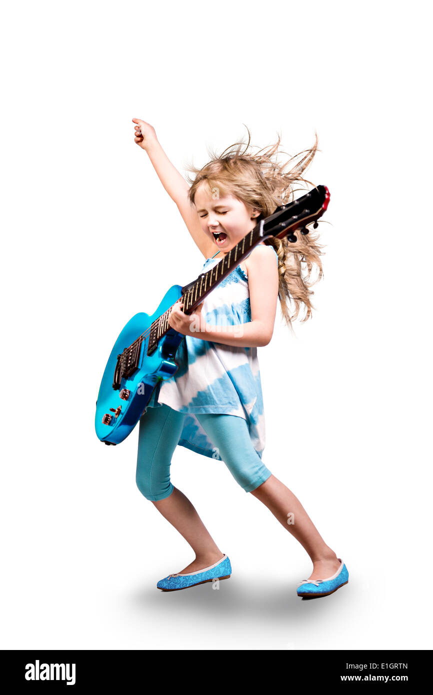 portrait of young girl with a guitar on the stage Stock Photo