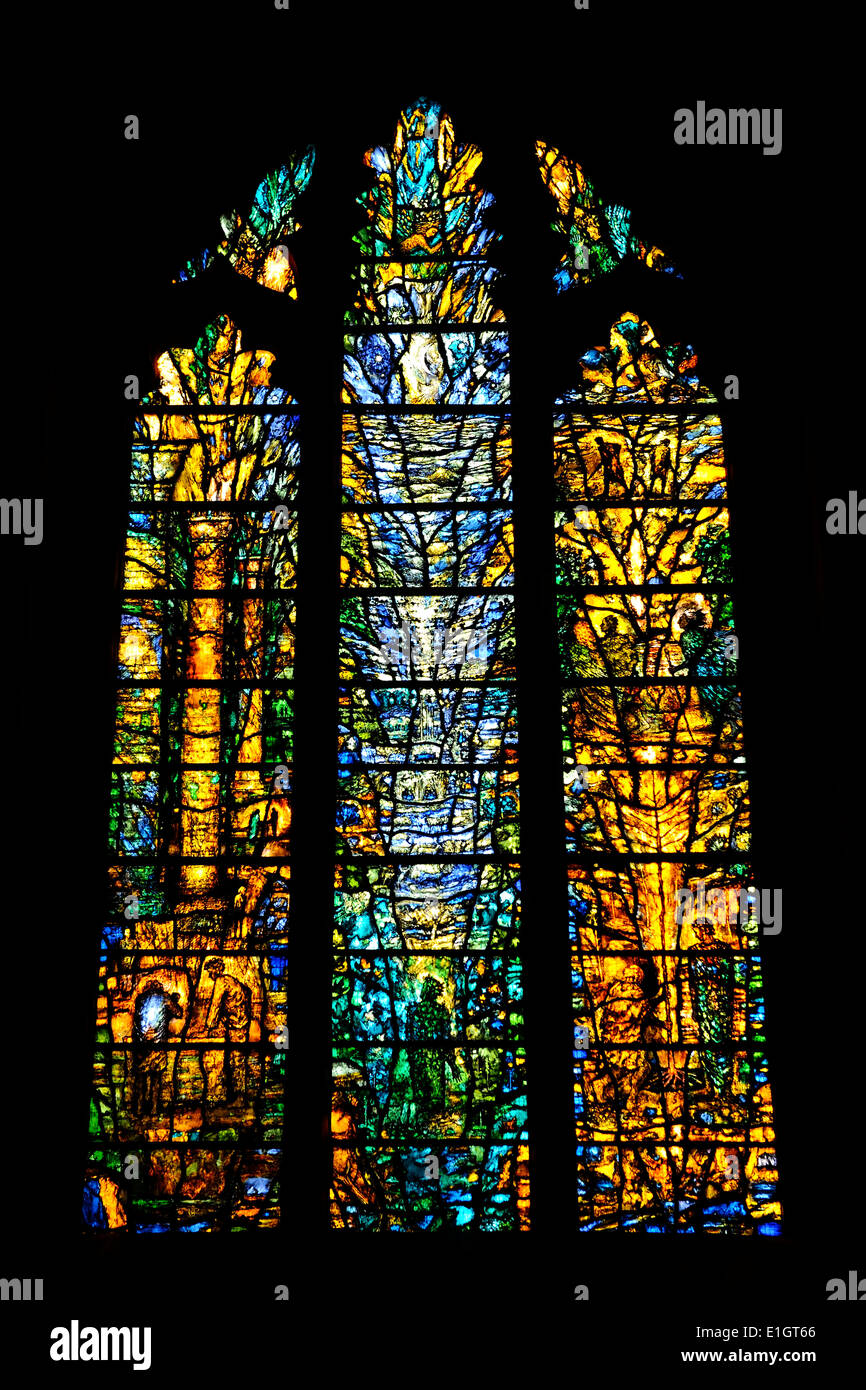 Stained glass window, Tewkesbury Abbey, Gloucestershire, England Stock