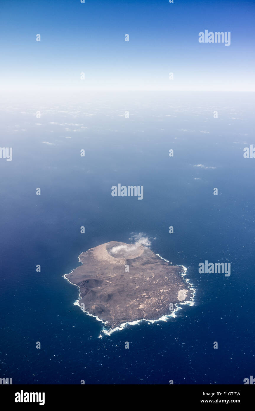 aerial view of volcanic island Isla de Alegranza in Lanzarote. Stock Photo