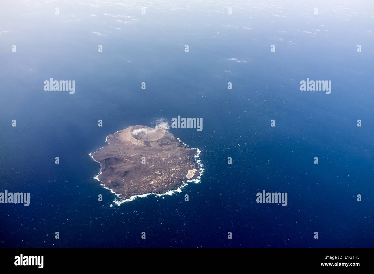Aerial view of volcanic island Isla de Alegranza in Lanzarote. Stock Photo