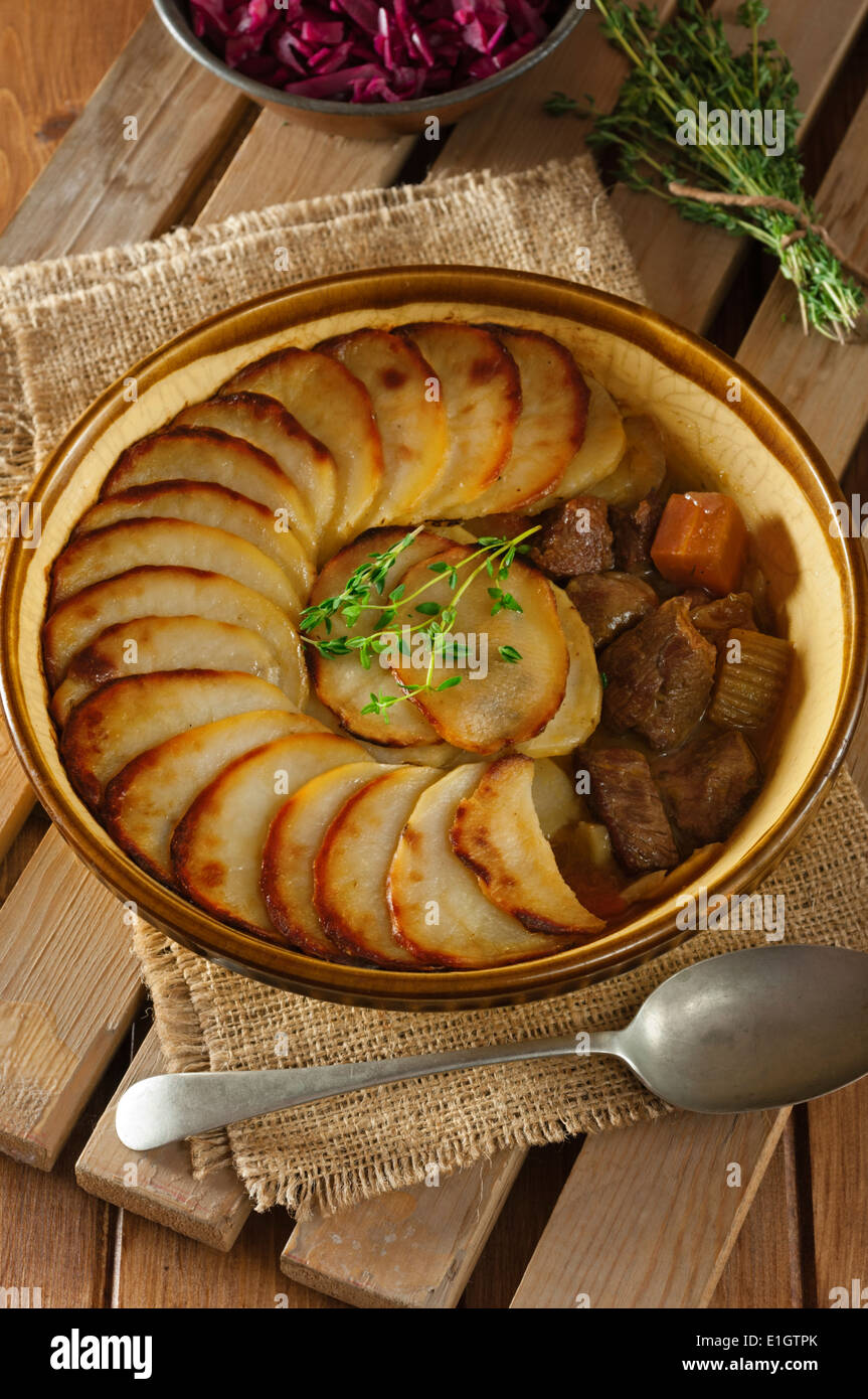 Lancashire hotpot Traditional lamb and potato dish UK Food Stock Photo