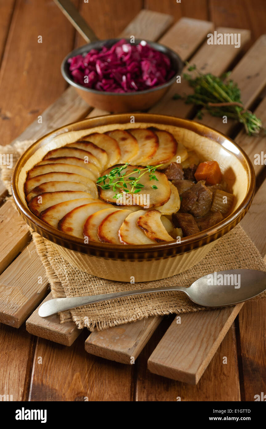 Lancashire hotpot Traditional lamb and potato dish UK Food Stock Photo