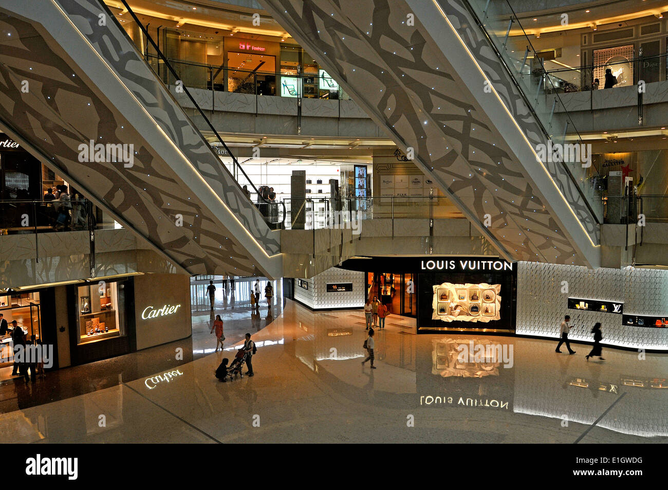 Cartier and Louis Vuitton boutiques IFC mall Pudong Shanghai China Stock Photo