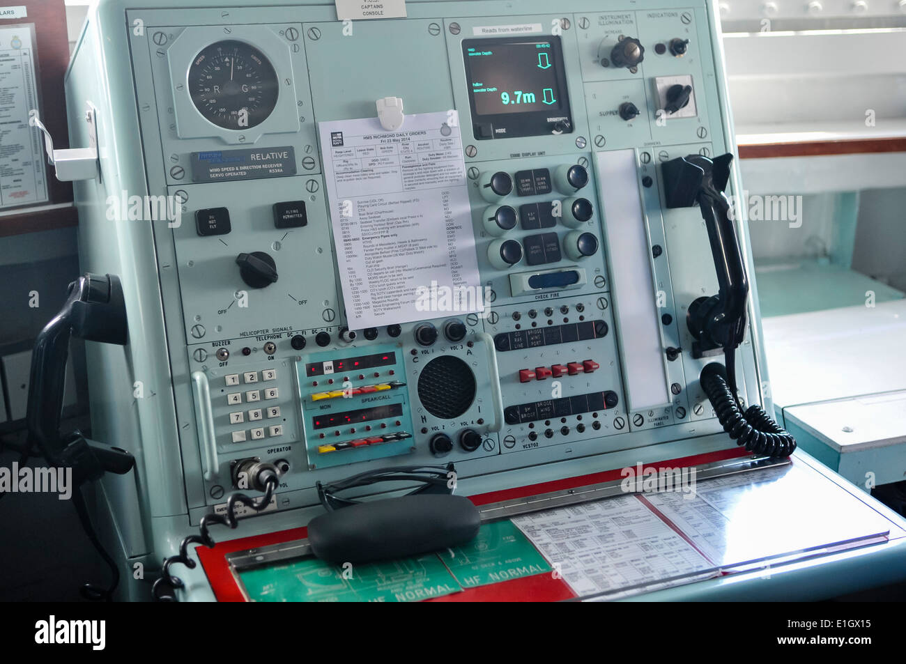 Communications control panel for Royal Navy Type 23 Frigate HMS Richmond Stock Photo