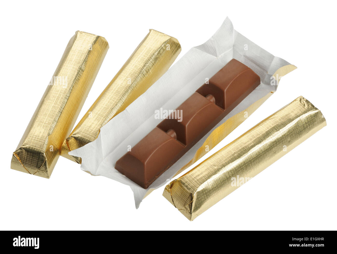 Bars of chocolate in gold foil, isolated on a white background Stock Photo  - Alamy