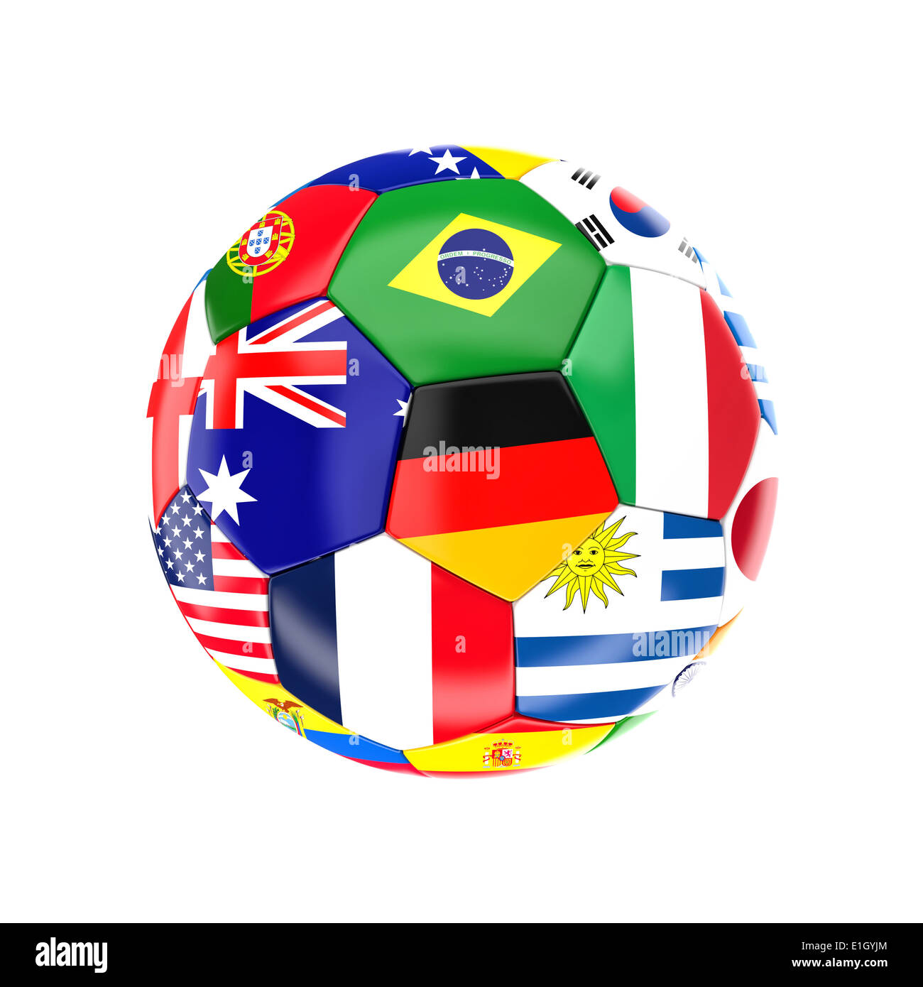 different country soccer ball 3d image on white Stock Photo
