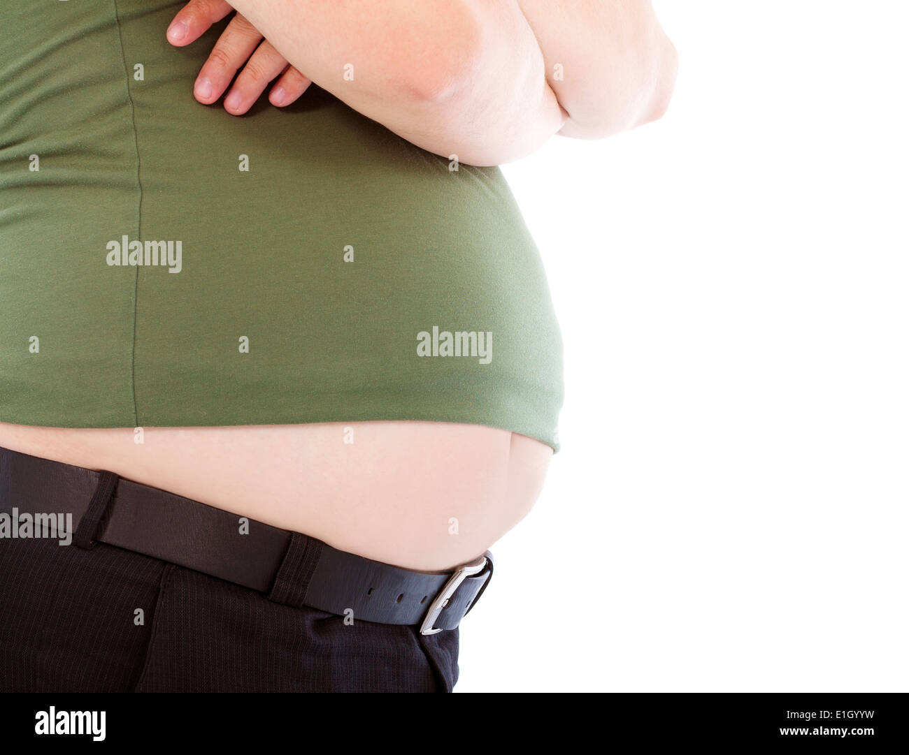 close-up fat man of waist and big abdomen Stock Photo