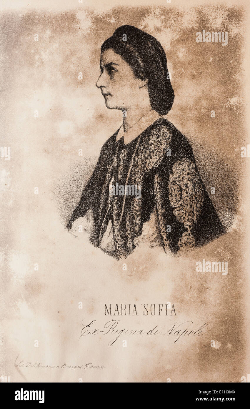 Maria Sofia of Bourbon in a Print of 1862 Stock Photo