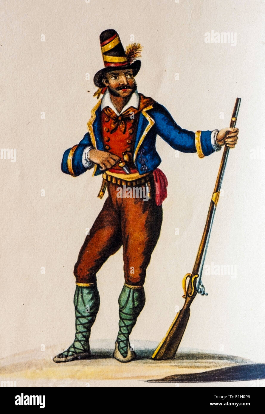 Print depicting the Brigand from a watercolor painting by De Vito, 1830 Stock Photo