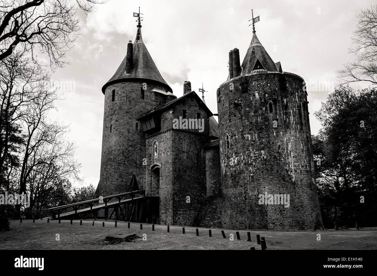 Castell Coch or the Red Castle is a 19th-century Gothic Revival castle built on the remains of a genuine 13th-century fort Stock Photo