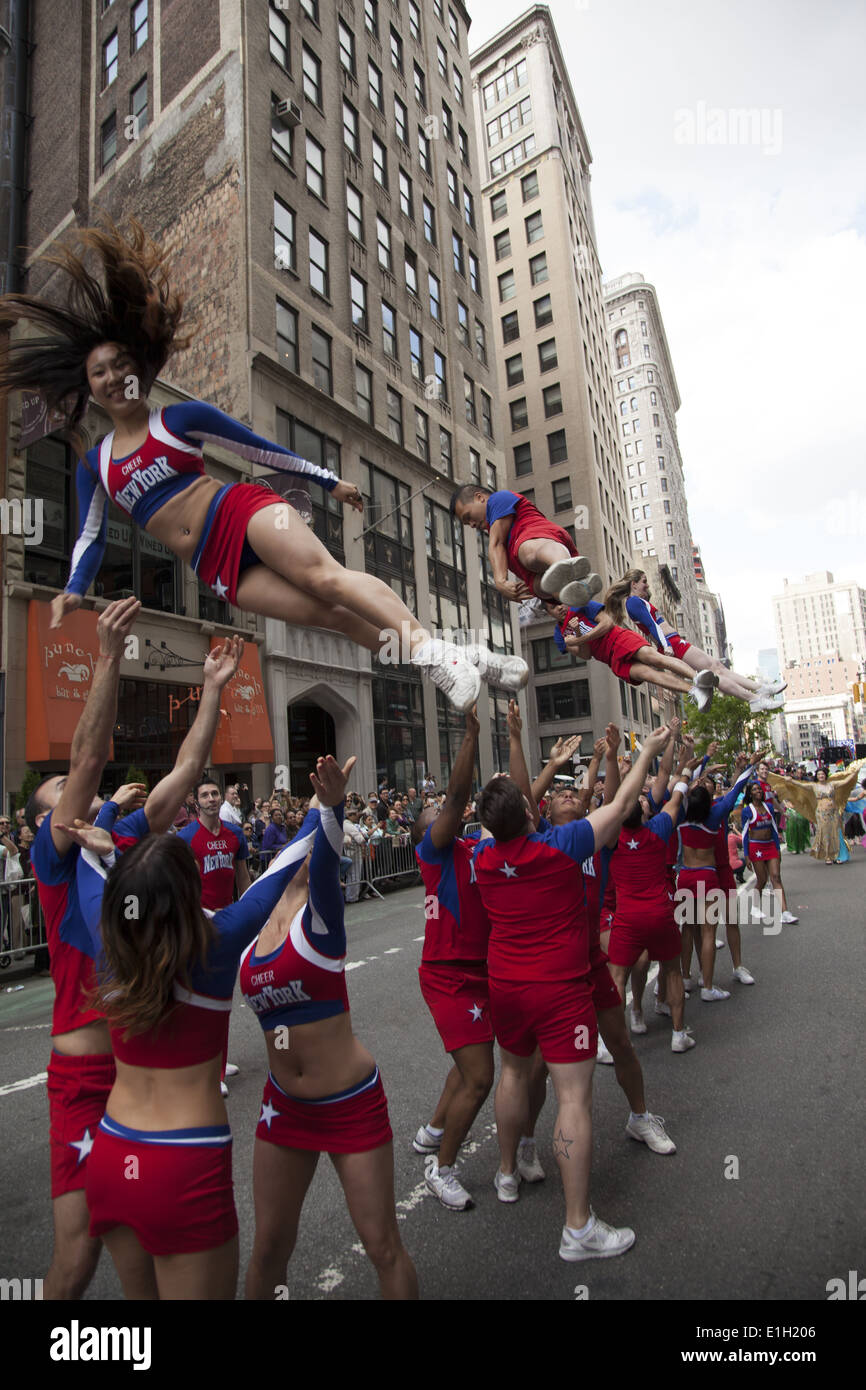 Many different dance groups from many different cultures participate in the NYC Dance Parade on Broadway in Manhattan. Stock Photo