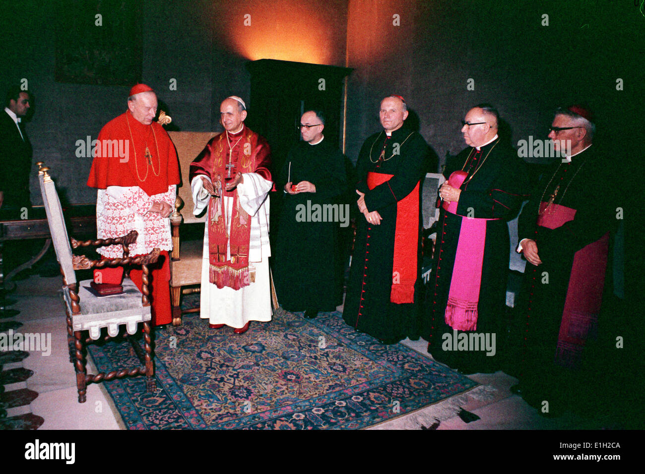 Papa Paolo VI, the Cardinal Wyszynski and the Cardinal Wojtyla Stock Photo