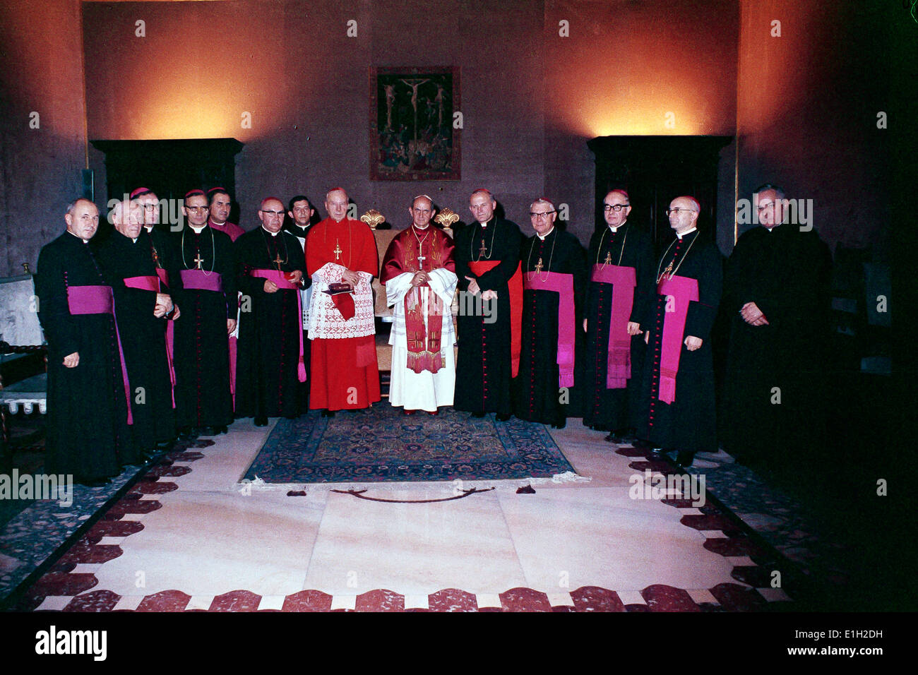 Papa Paolo VI, the Cardinal Wyszynski and the Cardinal Wojtyla Stock Photo