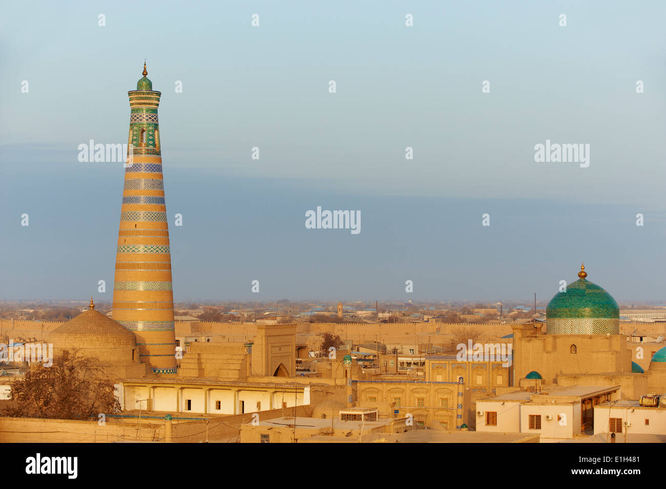 Uzbekistan, Khiva, Unesco World Heritage, city and Islam Hoja minar Stock Photo