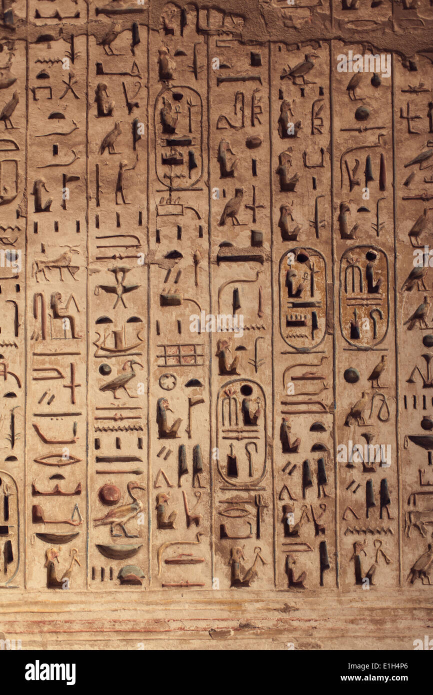 Hieroglyphics carved in stone, Luxor, Egypt Stock Photo