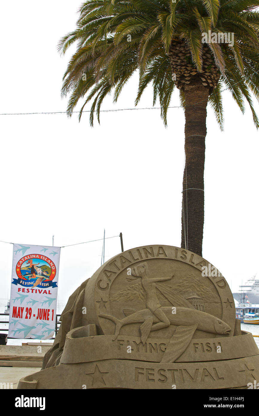 Sand Sculpture Created For the Catalina Island Flying Fish Festival In Avalon, Santa Catalina Island, California. Stock Photo