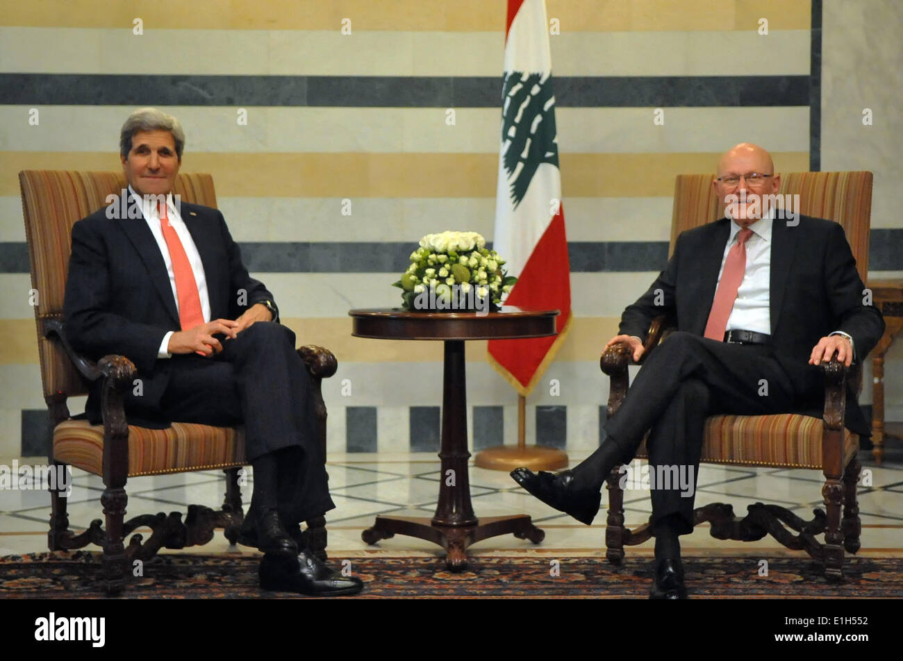 Beirut, Lebanon. 04th June, 2014. US Secretary of State John Kerry meets with Lebanese Prime Minister Tammam Salam at the Prime Minister's Office for meetings during a surprise visit June 4, 2014 in Beirut, Lebanon. Credit:  Planetpix/Alamy Live News Stock Photo